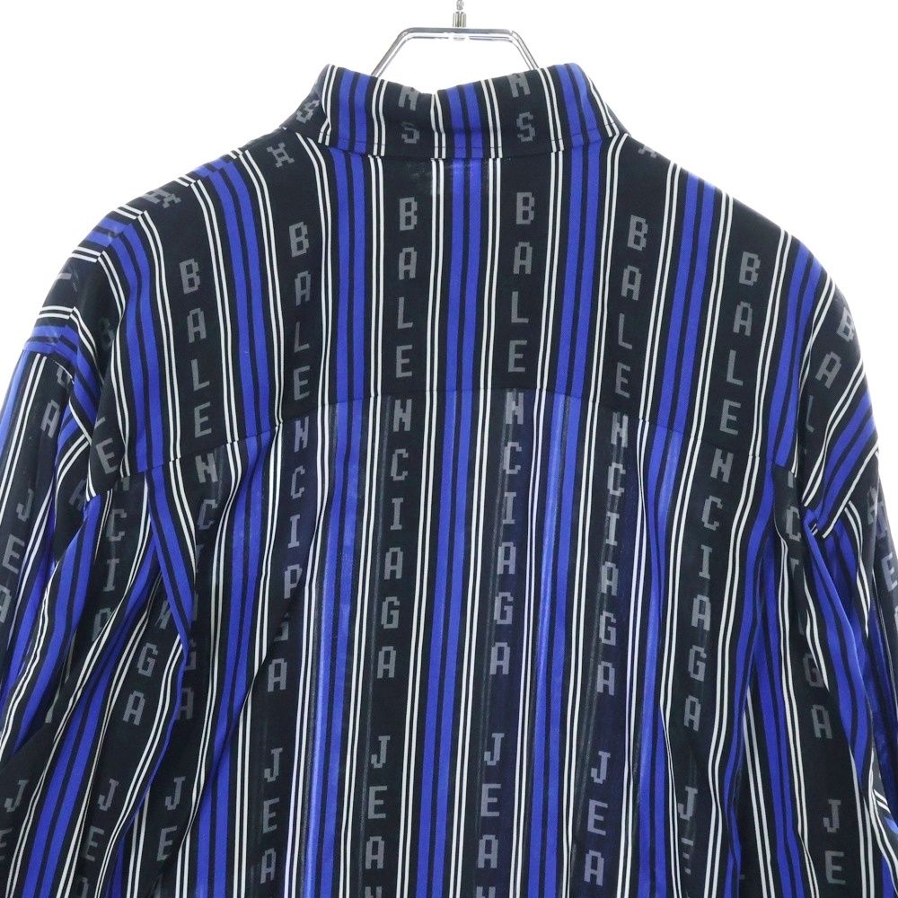 BALENCIAGA 青白ストライプ 長袖シャツ BALENCIAGA Blue Stripe Long Sleeve Shirt with Back Logo, 38