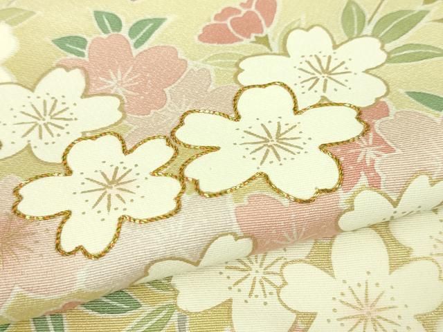 平和屋本店■極上　訪問着　駒刺繍　枝桜　暈し染め　鳥の子色地　金彩　逸品　DZAA4014kh5 平和屋本店□極上 訪問着 駒刺繍 枝桜 暈し染め 鳥の子色地 金彩 逸品