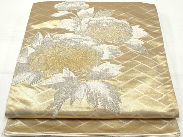 平和屋着物◎太鼓柄袋帯 枝花文 牡丹 金銀糸 正絹 逸品 DAAV0832qa  