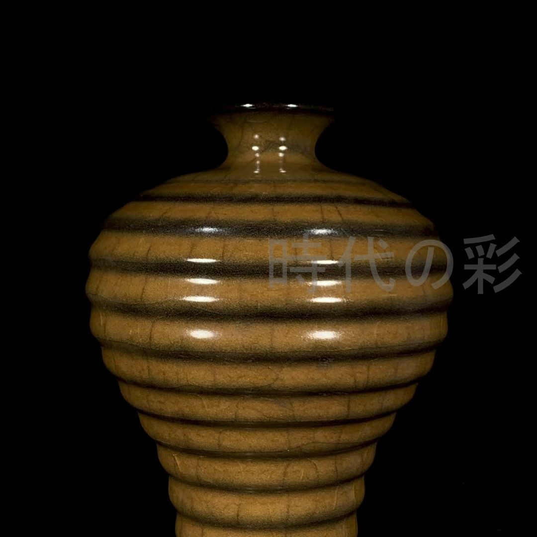 中国古美術 旧蔵 宋 官窯 弦文 梅瓶 古陶磁器 花瓶 書斎飾り 中国古玩 唐物 古賞物 時代物 R07092318 UBS-PPNI_AC_ID