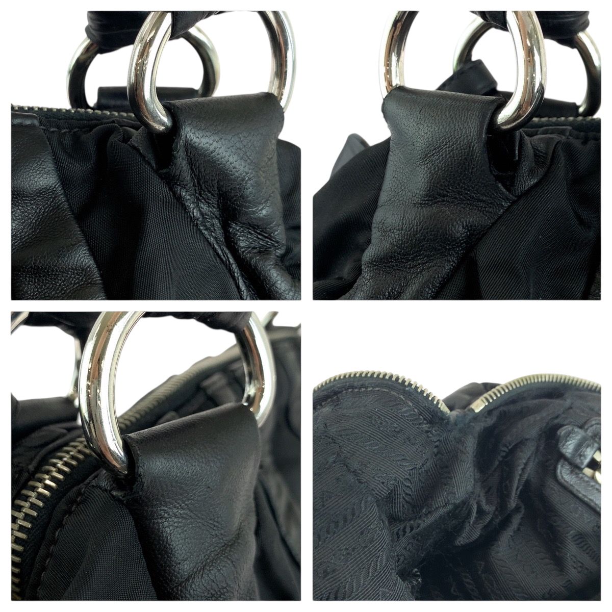 [超絶美品]プラダ バッグ ロゴ ブラックｘシルバー金具 ナイロンｘレザー 美品 PRADA プラダ ロゴ ブラック 黒 シルバー金具 ナイロン