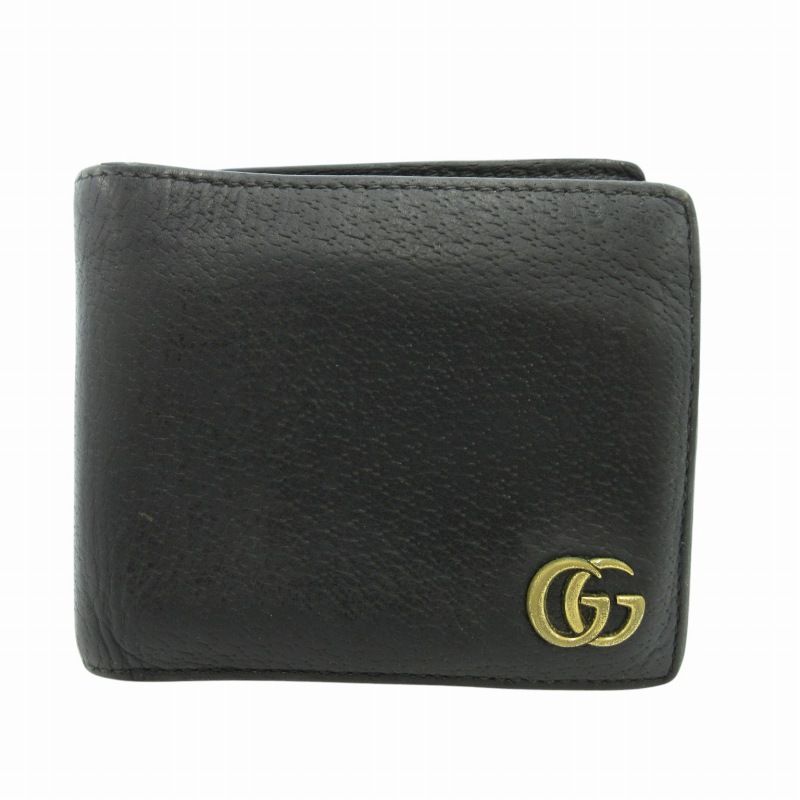 グッチ GUCCI GGマーモント 二つ折り財布 ウォレット ロゴ レザー 黒 ブラック 473960 /GV GY27