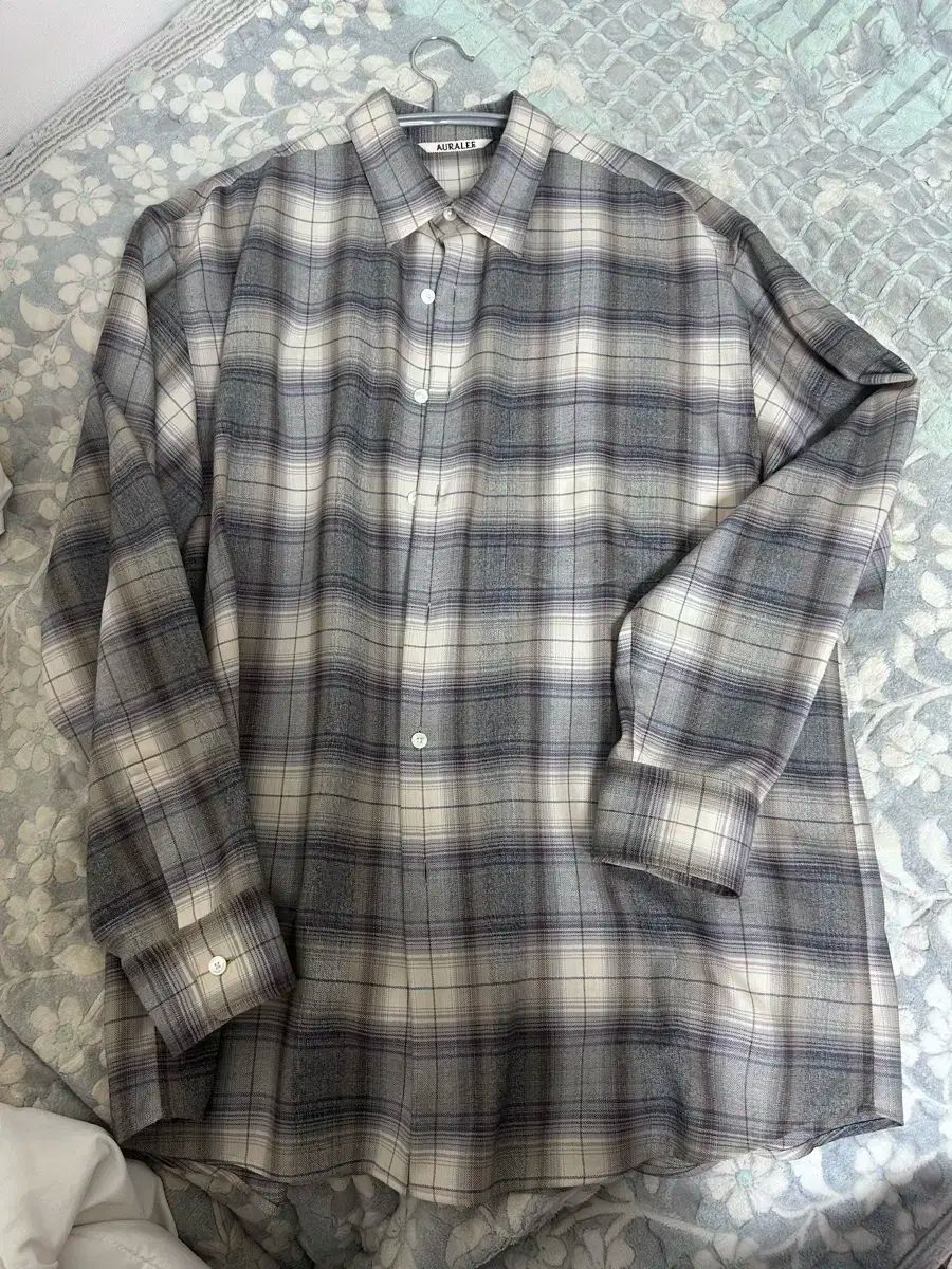 5 オーラリー スーパー ライト ウール チェック シャツ グレー チェック - 23AW
