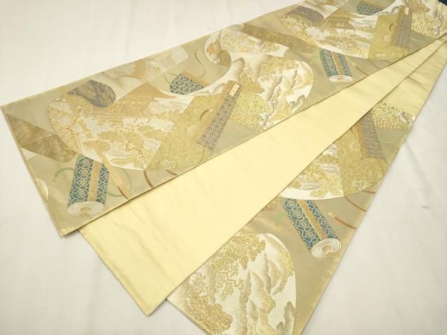平和屋着物○西陣 川島織物 六通柄 本袋帯 絵巻流水風景文 金銀糸 正絹  