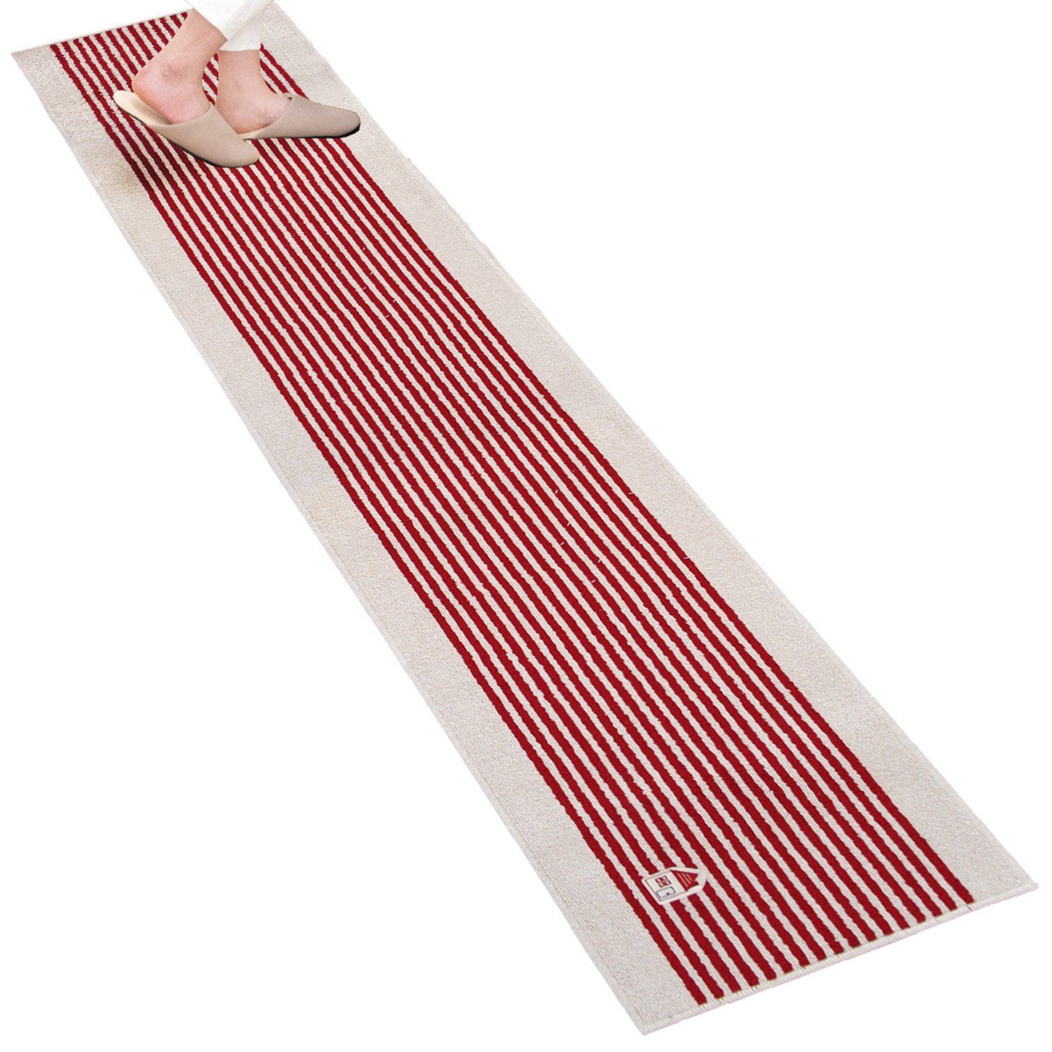カーサ キッチンマット オカ 約45cm×240cm【レッド】(台所マット ボーダー CASA)