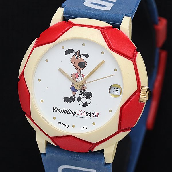 ワールドカップの金の章のバージョンです!ファン版です 保/箱付 稼働 ワールドカップUSA 94 QZ ホワイト文字盤 デイト