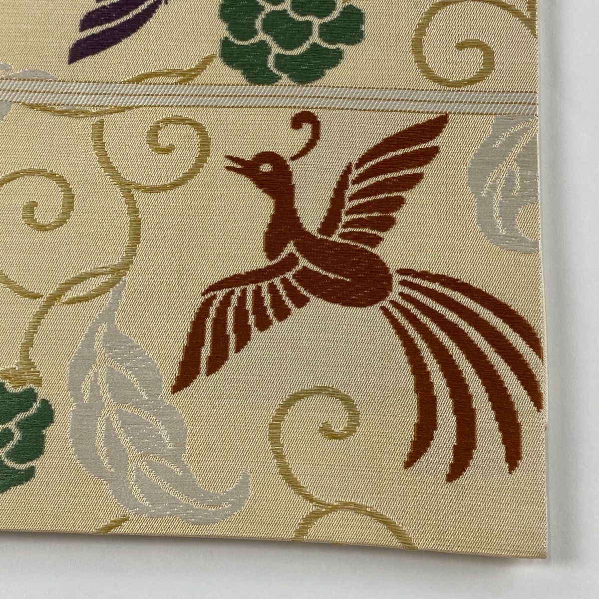 袋帯 逸品 人間国宝 喜多川平朗 落款 鳥 花唐草 金糸 刺繍