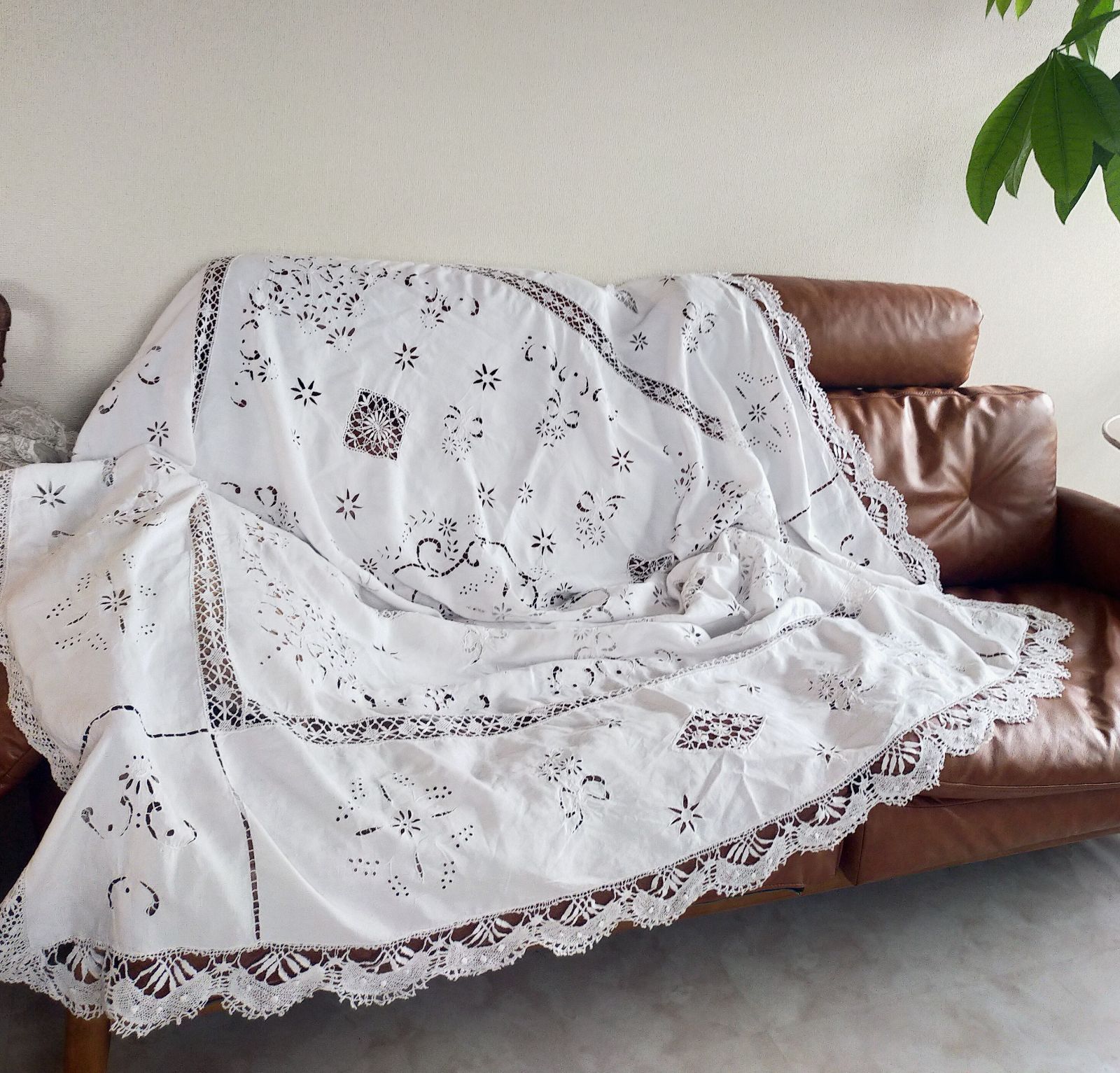 フランスアンティーク/タブリエ・ギャザーリネンエプロン/H・A E1124