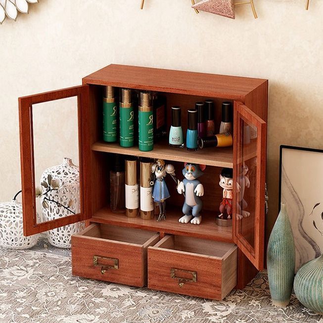 木製ガラスキャビネット 引き出し付き ガラスキャビネット 引き出し 付き 6BOX リビングキャビネット 木製