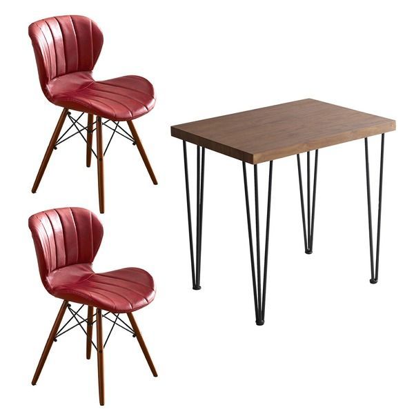 ダイニングチェア ダイニングテーブル 3点セット テーブル幅約75cm：ウォールナット チェア×2脚：レッド 組立品