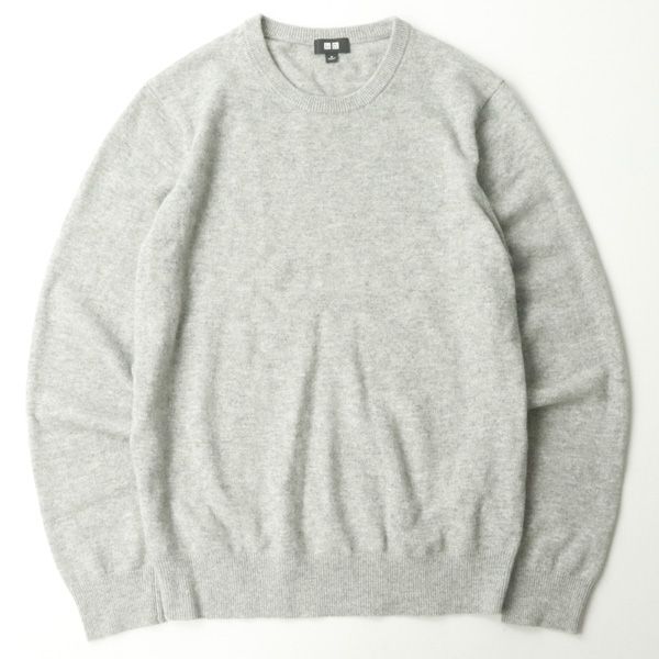 メンズ 美品 UNIQLO ユニクロ ふわとろ カシミヤ100％ 秋冬 クルーネック ニットセーター 霜降りグレー M【参考価格￥9，990-】