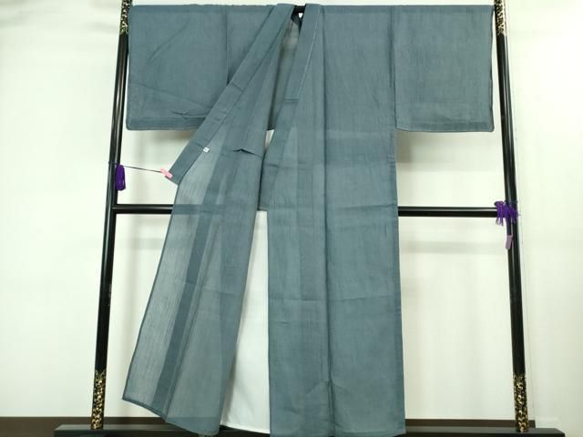 平和屋着物□極上 男性 夏物 本場小千谷ちぢみ 色無地 錆鉄御納戸色 麻