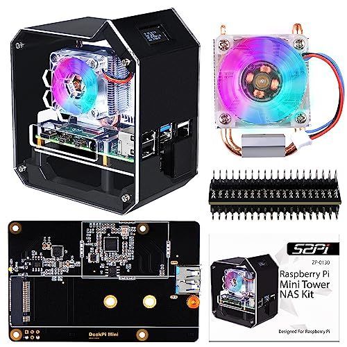 GeeekPi ミニタワーナーズキット RaspberryPiミニタワー NAS キット PWM RGB ファン付き Raspberry Pi ICE タワークーラー M.2 SATA SSD 拡張ボード GPIO 1～2 拡張ボード Raspberry Pi