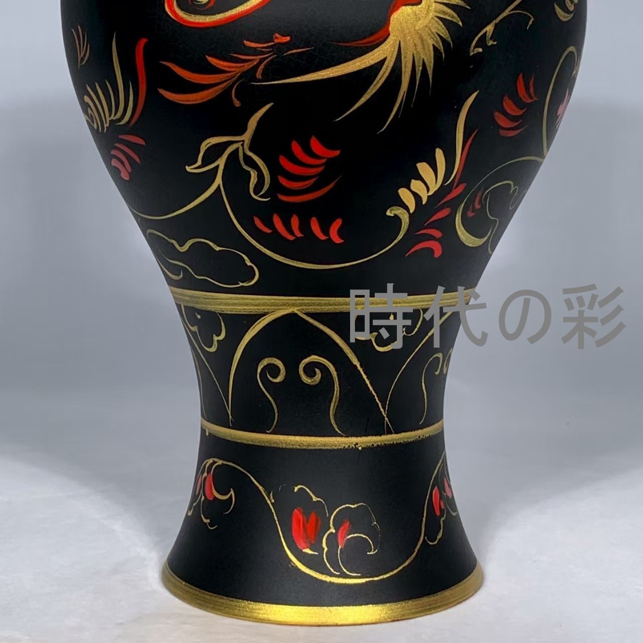 中国古美術・旧蔵・宋汝窯・大漆・彩絵・龍鳳文・観音瓶・古陶磁器