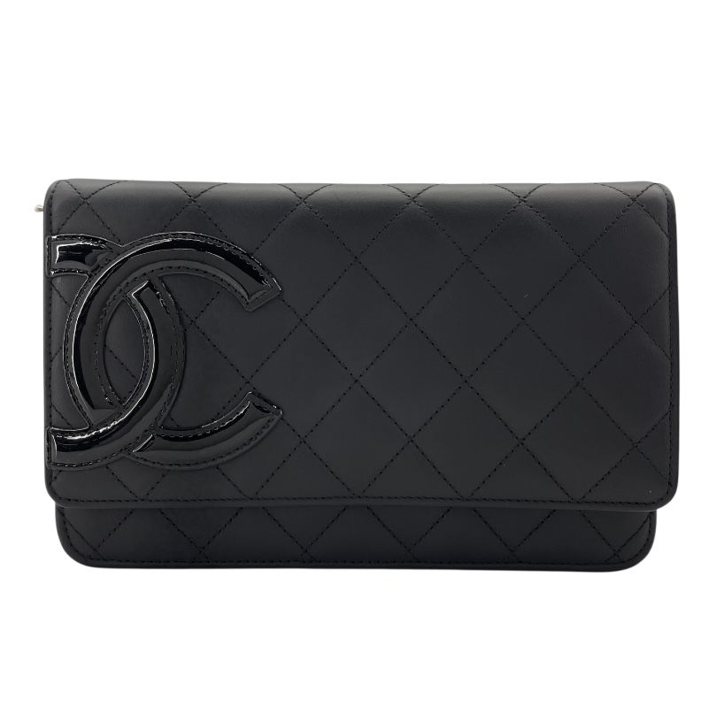 シャネル CHANEL カンボンラインチェーンウォレット A46646 20番台 ブラック SV金具 カーフ レディース ウォレットチェーン