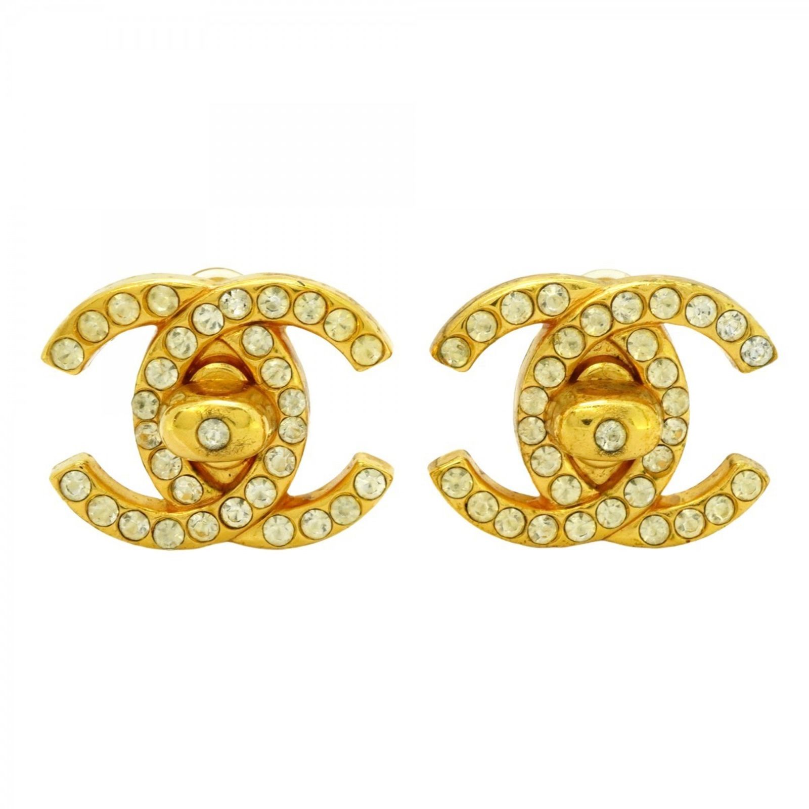 シャネル Chanel シャネル イヤリング ターンロック GPメッキ ラインストーン ゴールドレディース