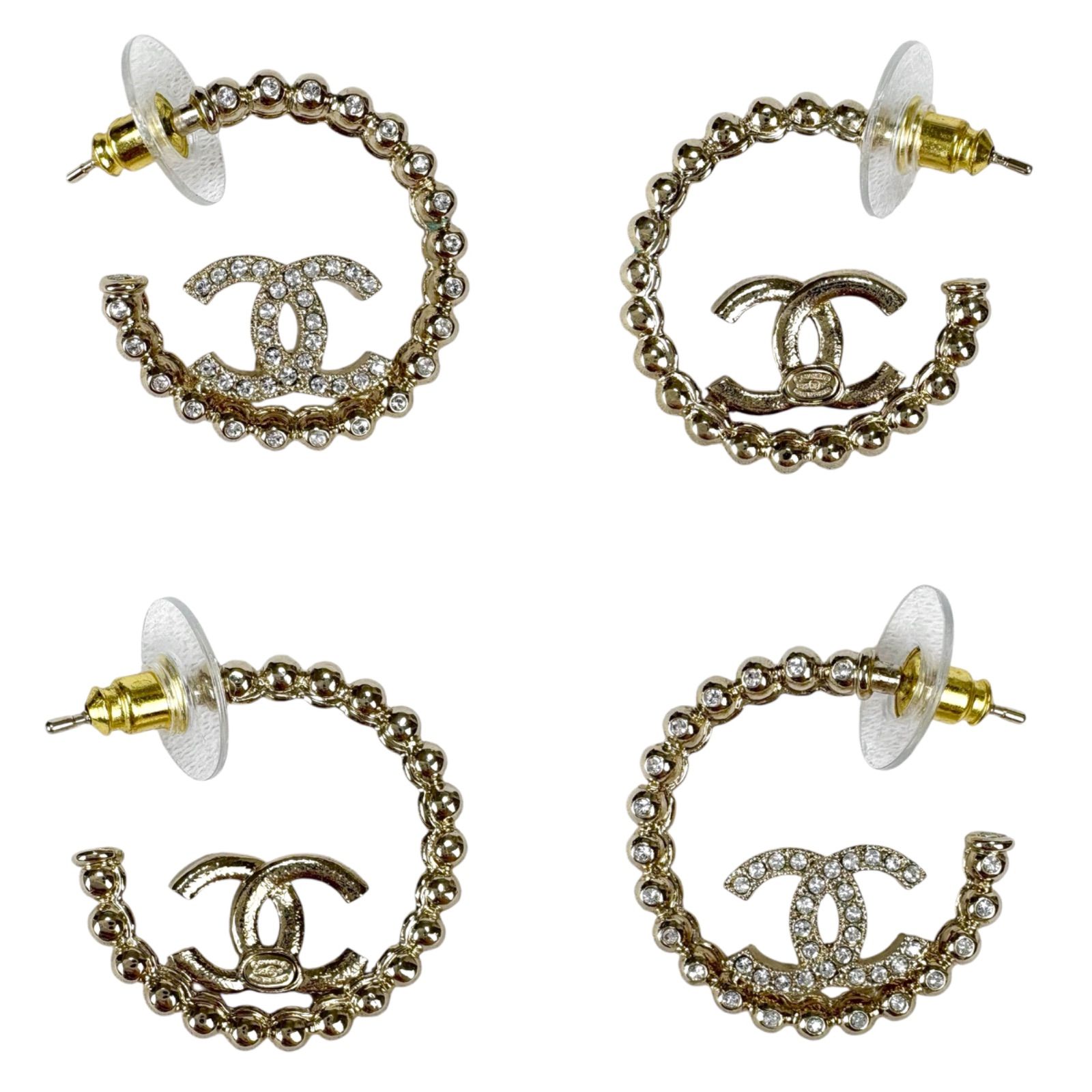 シャネル CHANEL フープピアス ココマークロゴ CCロゴ ラインストーン