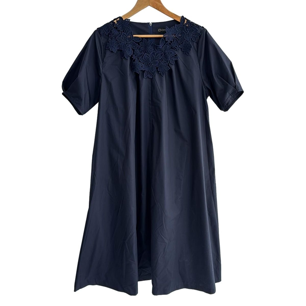 CHRISCELIN クリスセリーン ワンピース サイズ42 L レディース - ネイビー クルーネック 半袖 ロング レース