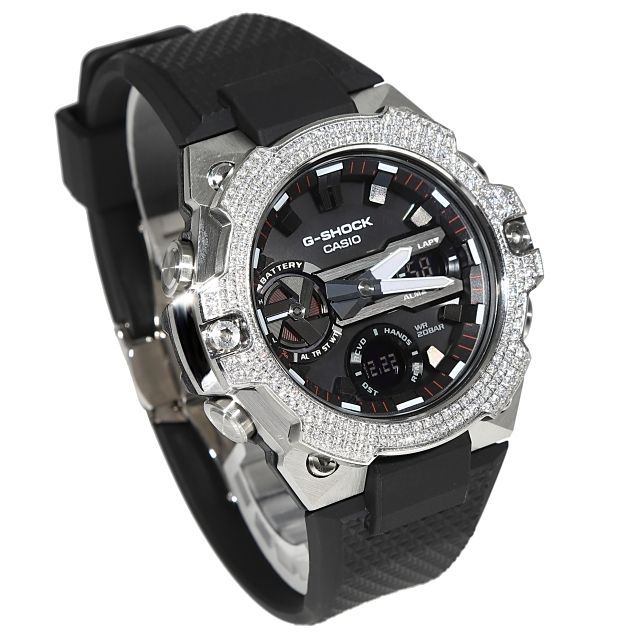 美品　G-shock Cz カスタム　シルバー　ダイヤ　CASIO 腕時計 G-SHOCK GST B400 ラバーバンド シルバー CZダイヤ