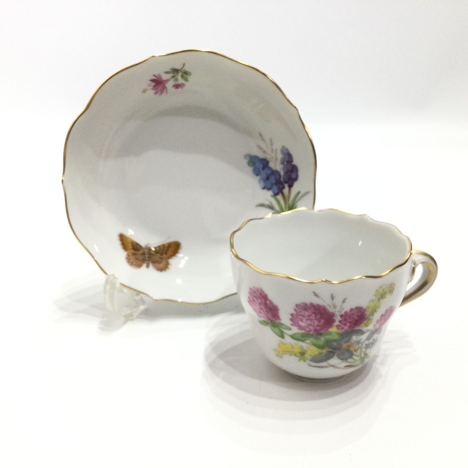 マイセン フラワー バタフライ モカカップ ソーサー 箱つき