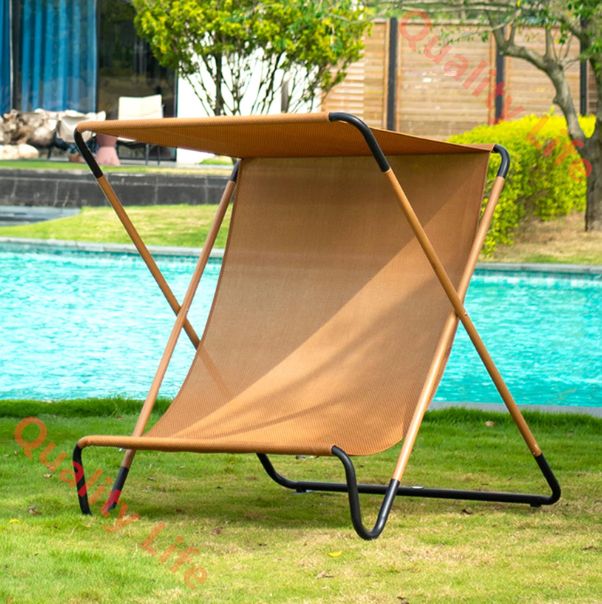 アウトドア チェア 2人掛け 折りたたみチェア 日よけ付き スリングチェア 防水 ラウンジ チェア 椅子 庭 園 キャンプ チェア バタフライチェア ビーチチェア ガーデンチェア ベランダ カフェ 家庭用 業務用 耐荷重200KG 暗い色