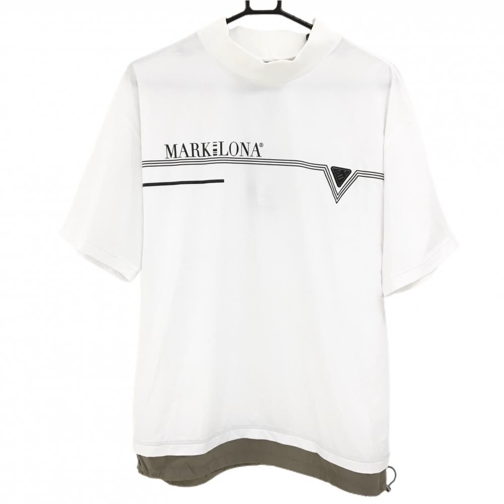 MARK&LONA マークアンドロナ　ハイネックTシャツ ゴルフウェア　ロゴ 新品】マークアンドロナ 半袖ハイネックシャツ 白×黒 胸ロゴ
