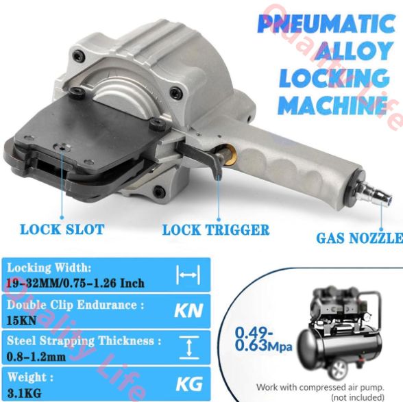 空気圧式スチールストラッピングマシン ヘビーデューティー複合スプリットバンドツール テンショナーとカッターシーラーを備えたポータブル金属包装機 幅19～32mmの金属ベルト用 19mm