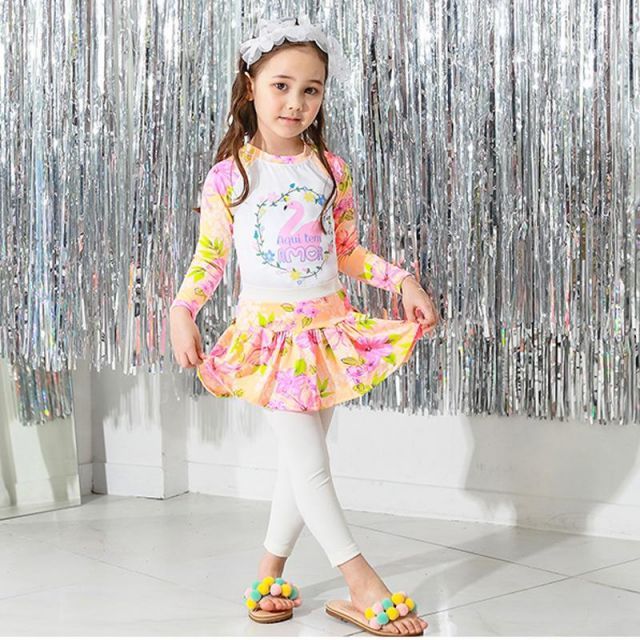 ラッシュガード 水着 上下セットアップ ピンク【XL】105-115cm 子供服 女の子 レギンス 長袖 ズボン 日よけ ビキニ 海 プール swi-107