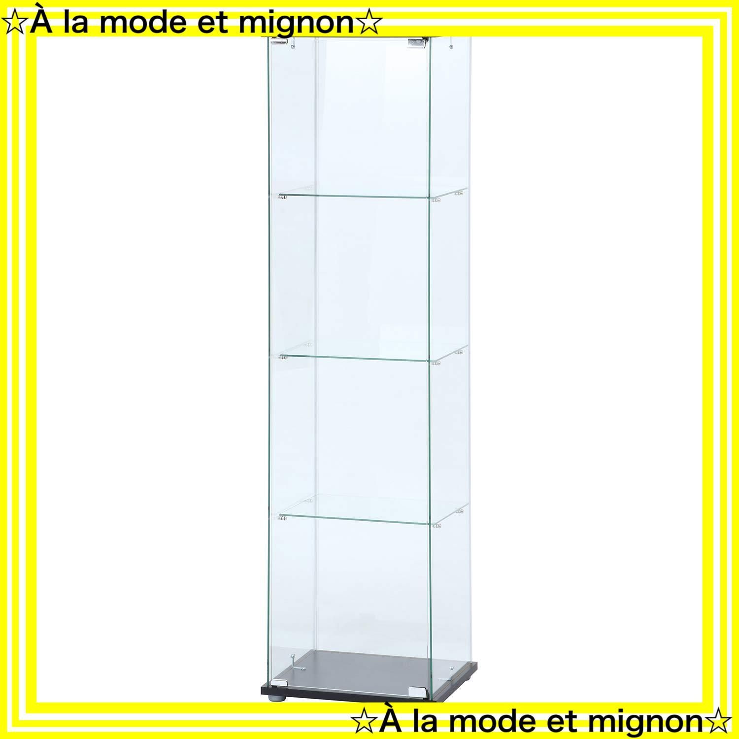 不二貿易ガラスディスプレイケース 4段 クリア （高さ162cm） ブラック