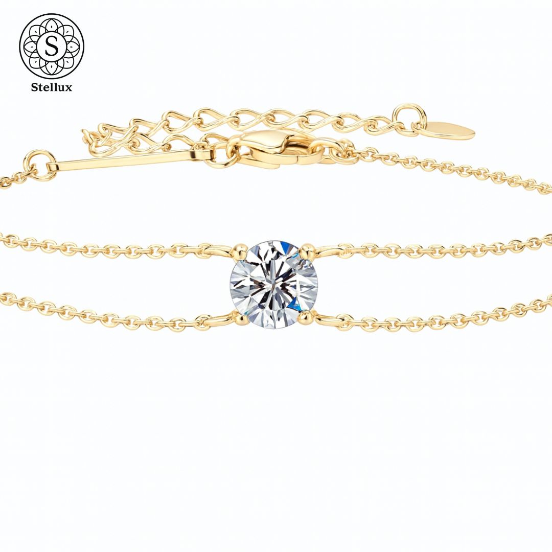 1ctモアサナイト×S925 18Kコーティング ダブルチェーン ブレスレット レディース VVS Dカラー 刻印あり GRA証明書付 シンプル 上品 プレゼント ギフト 調整可 ジュエリー クリスマスデート