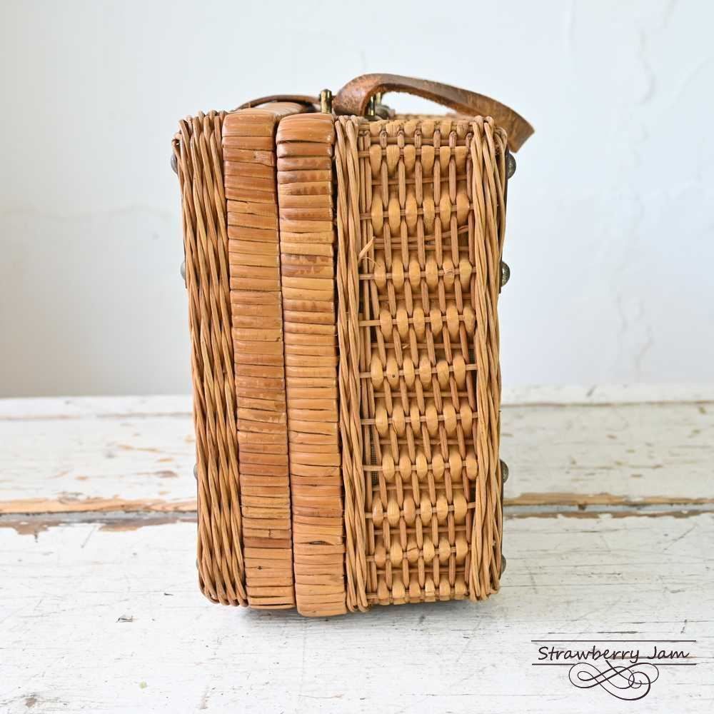 アンティーク 取り外し可能 脱衣カゴ ラタン 2段 収納 バスケット