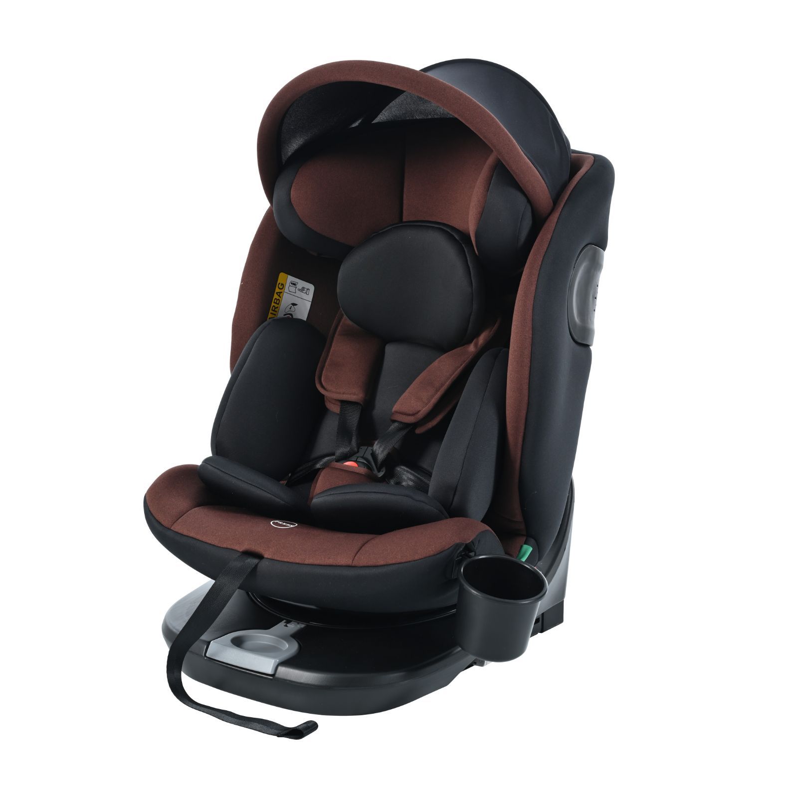 チャイルドシート 新生児 ISOFIX 0歳～12歳 360度回転式 40～150cm ジュニアシート 調節可能 洗える キャノピー付き ベビーシート ドリンクホルダー付き 出産祝い 車【ブラック＋ブラウン】