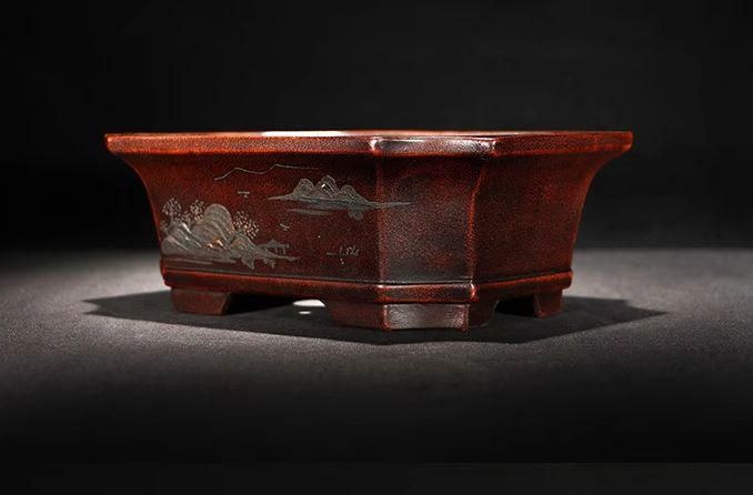 紫砂の鉢 盆栽鉢 植木鉢 小品盆栽鉢 大品盆栽鉢 紫砂鉢 楕円