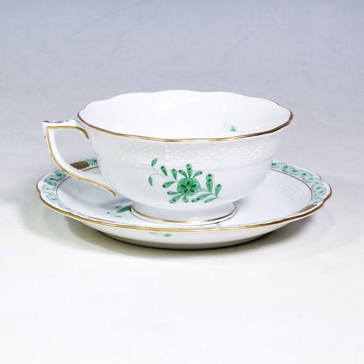 ヘレンド アポニー グリーン ティーカップ＆ソーサー 734 上開きタイプ