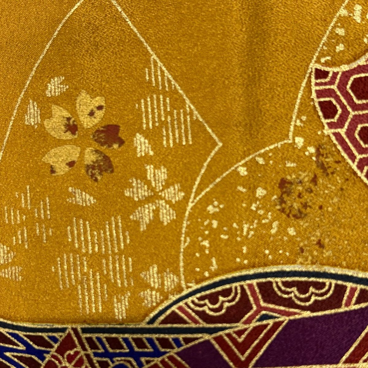 振袖 身丈168cm 裄丈68cm L 袷 御所車 草花 金彩 金糸 山吹色