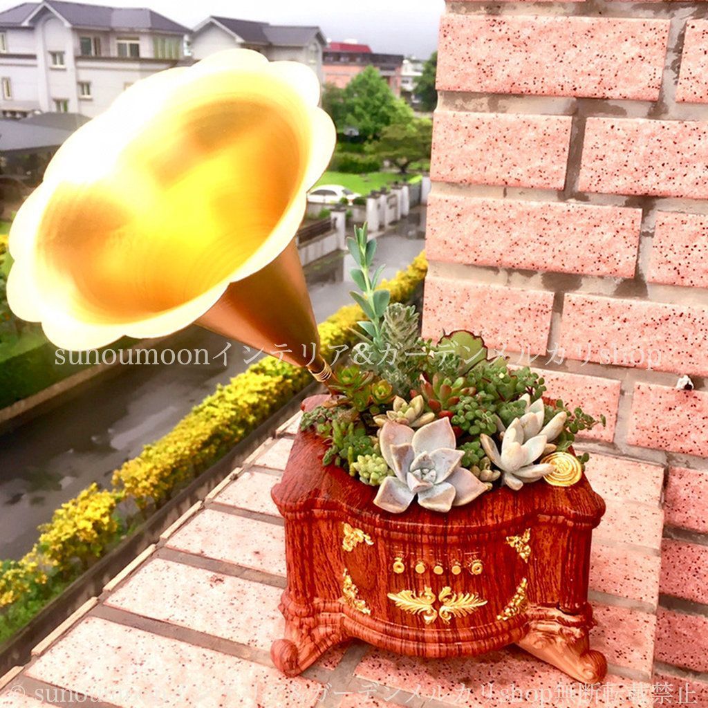 蓄音機風 ガーデンオブジェ 植木鉢 ガーデン雑貨 お洒落 雑貨 おしゃれ プランター 庭の装飾 ガーデニング ガーデンオーナメント 樹脂 インテリア ガーデン 鉢植え アンティーク調 ガーデンインテリア 8-14