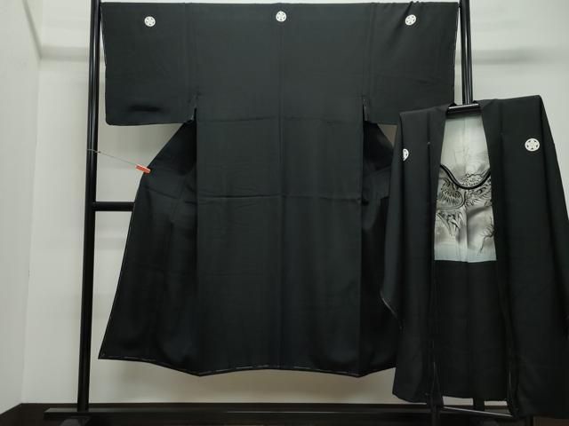 平和屋着物●男性 黒紋付 羽織セット 正絹 CAAZ0952vf