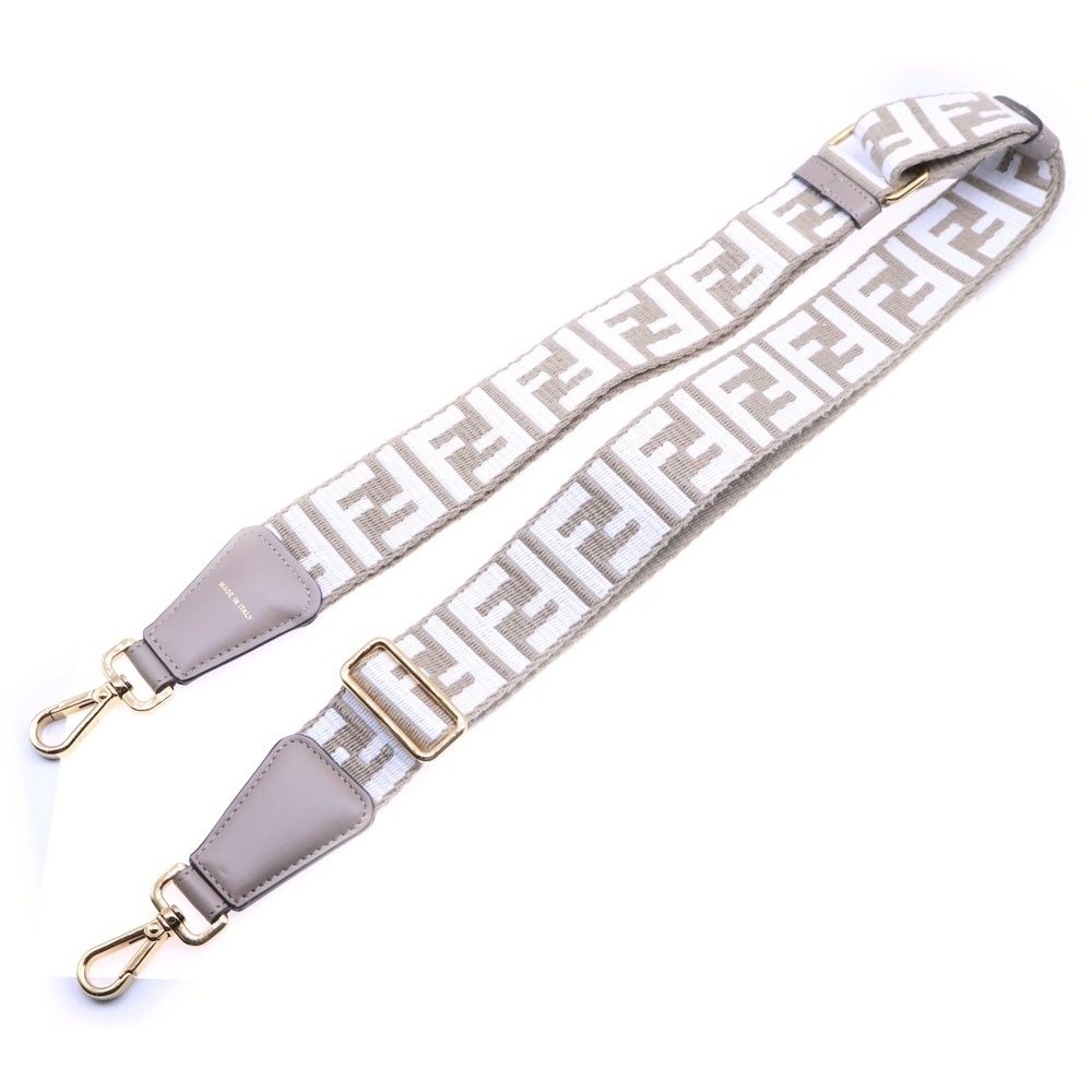 FENDI フェンディ ロゴ ストラップユー FFジャカードウェビング ショルダーストラップ ベージュ×ホワイト