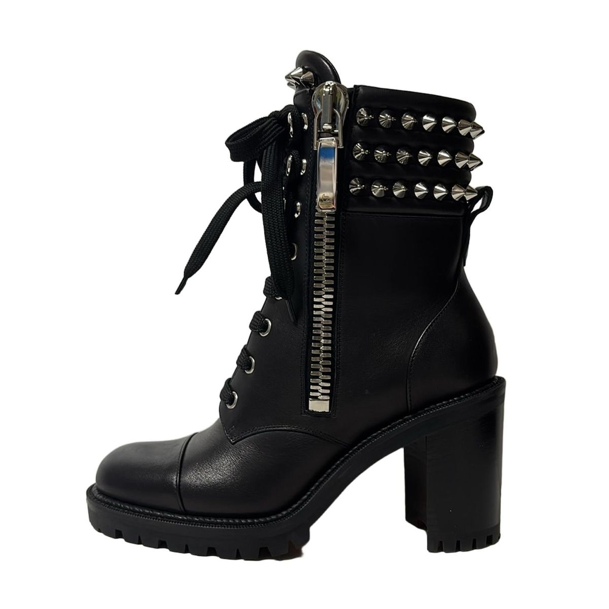 CHRISTIAN LOUBOUTIN クリスチャンルブタン ショートブーツ 35 レディース - 黒 スタッズ|Wファスナー レザー