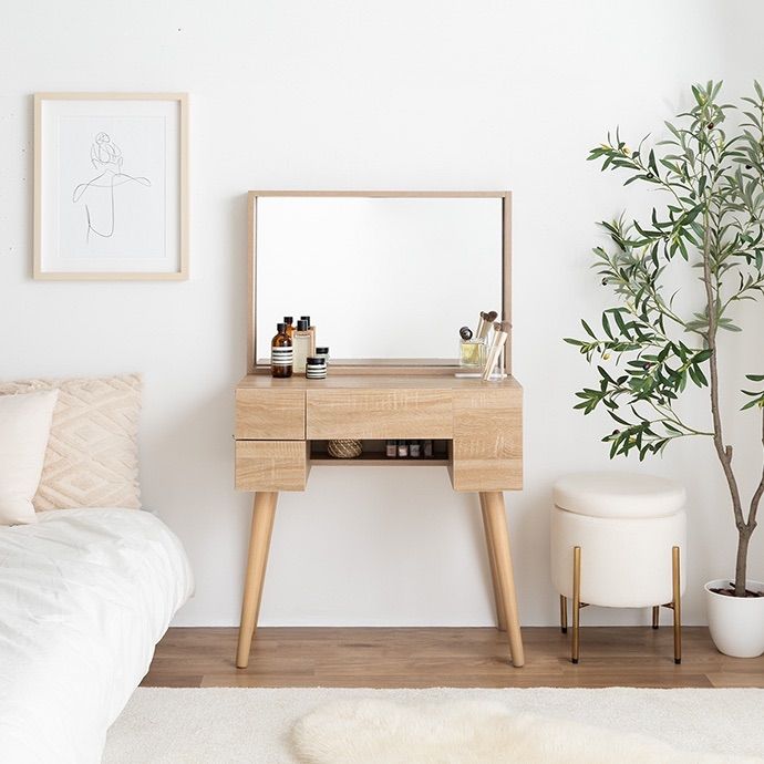 ミラー-収納付きドレッサーデスク