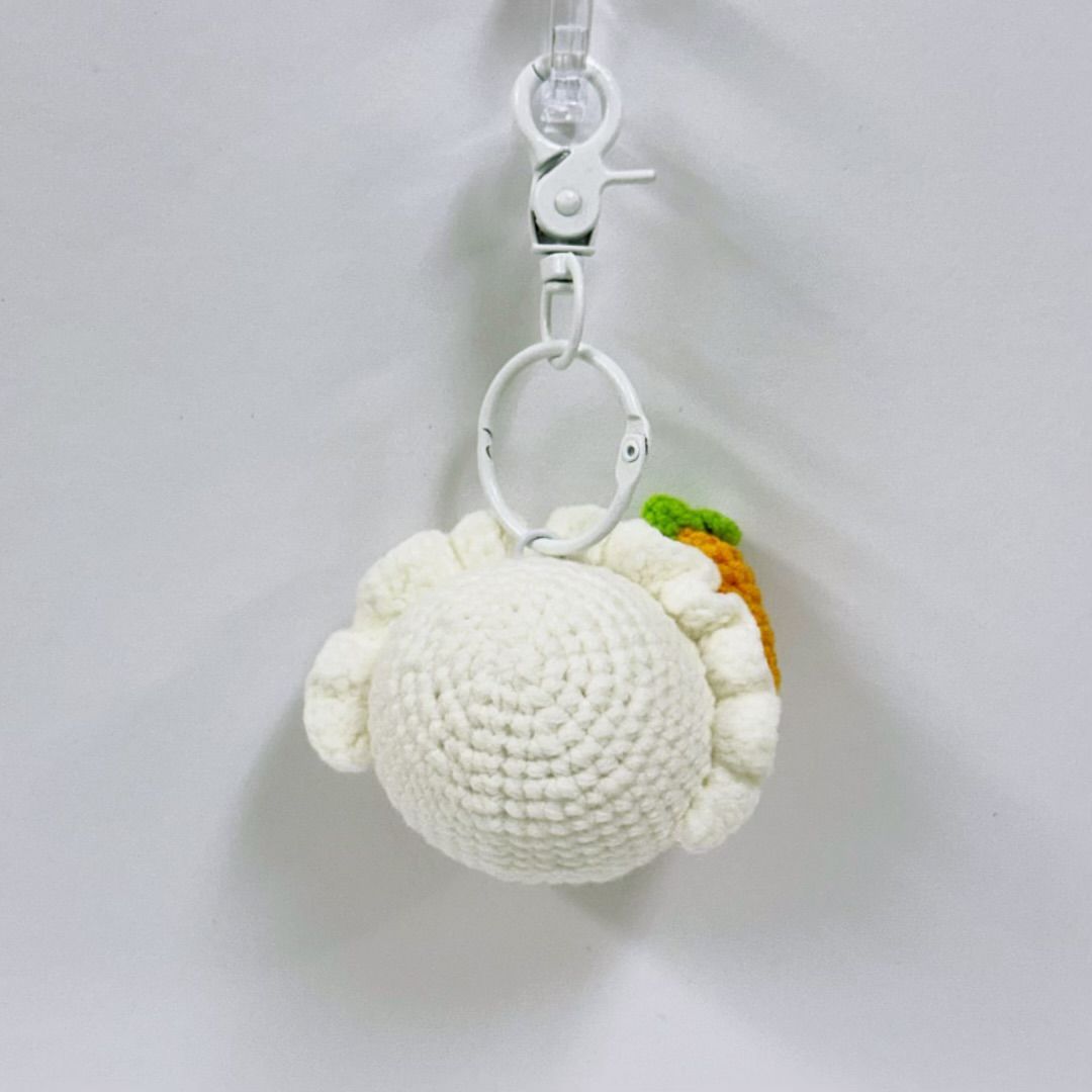餃子団子編みぐるみバッグチャーム キーホルダー 白 ホワイト 編み