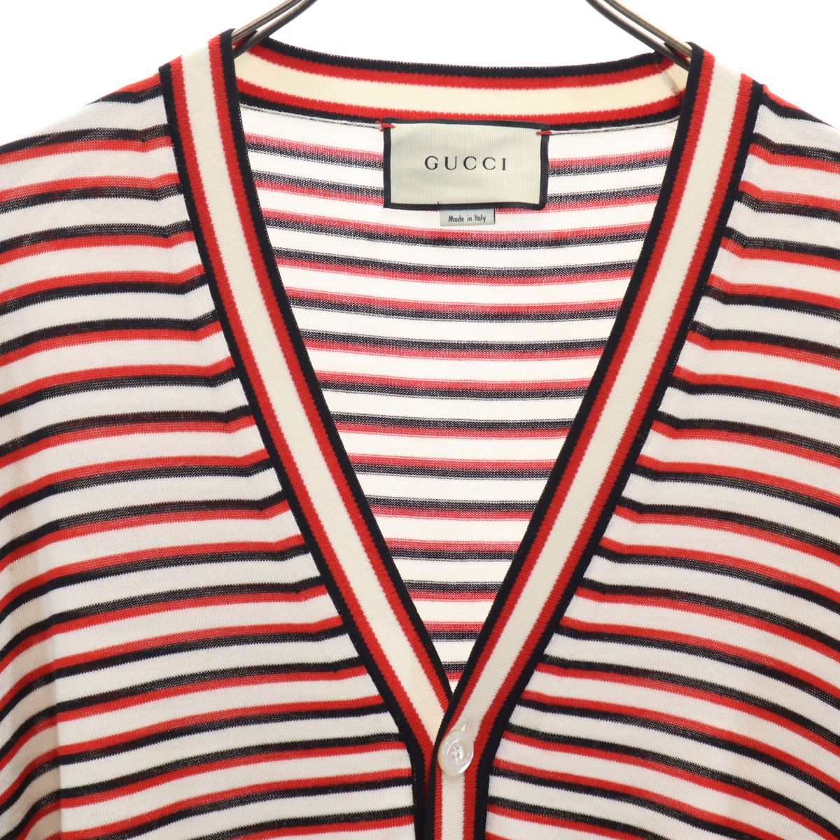 古着 GUCCI グッチ イタリア製 ボーダー柄 長袖 Vネック カーディガン
