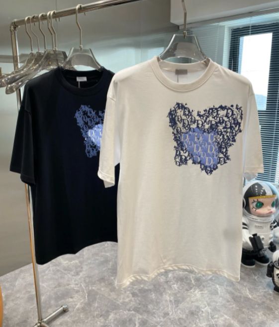 Diorディオール24 SS新作フルプリントロゴ蝶半袖Tシャツ