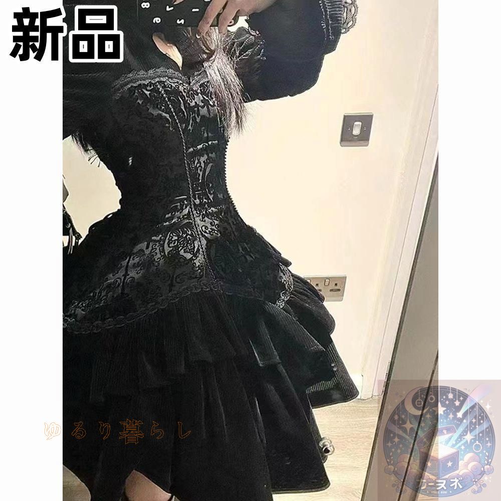 数量限定/セレブ愛用！ 星 ♥ ゴシック系 ロリータ JSK - 暗黒系 クラシカル ヴィクトリア風 レースアップ Aライン 長袖 ワンピース ゴスロリ 地雷系 ハ 【限時特価】