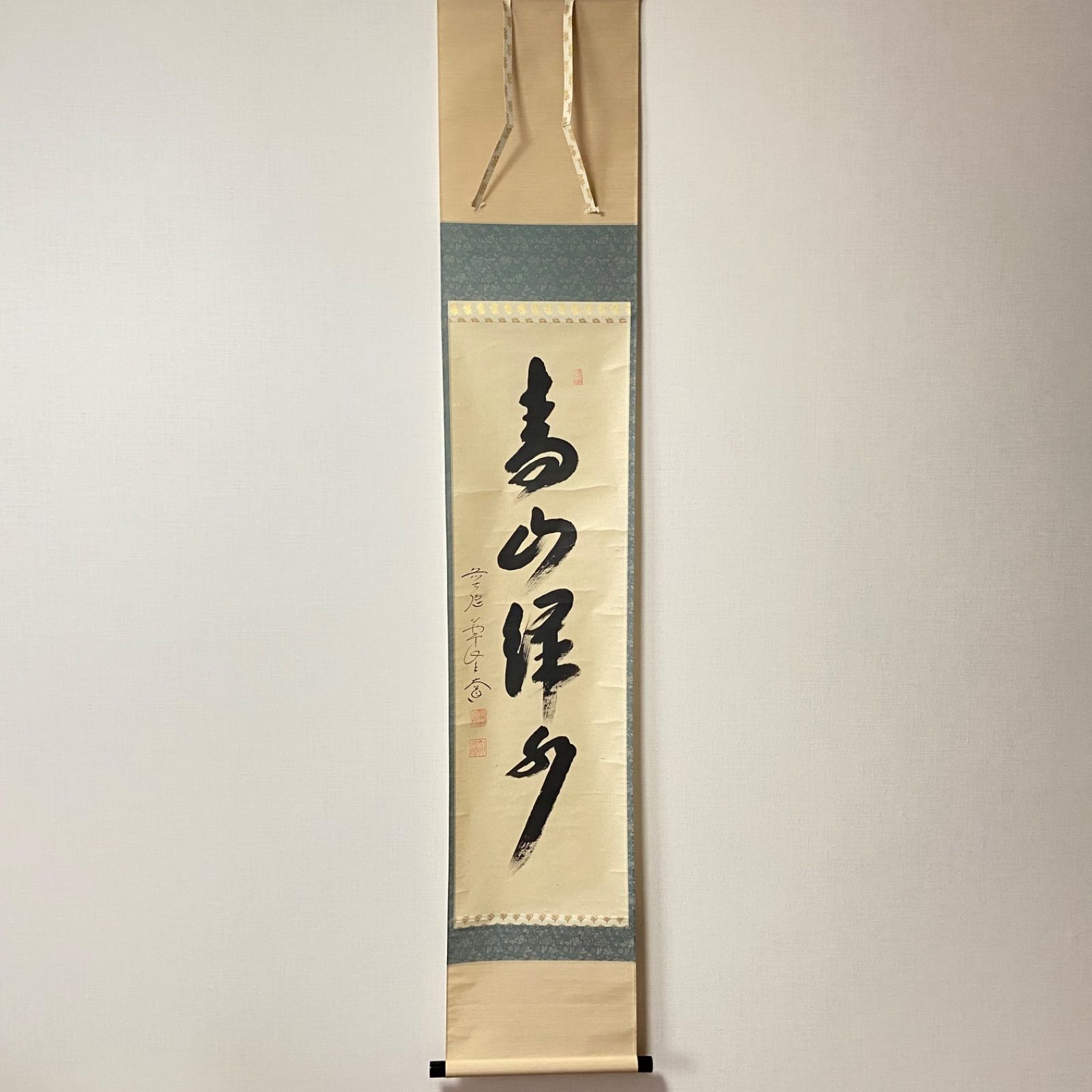 Ｂ６３６　掛軸　大徳寺　西垣大道　『青山緑水』　共箱　『真作』　肉筆　蝸牛画賛 B636 掛軸 大徳寺 西垣大道 『青山緑水』 共箱 『真作
