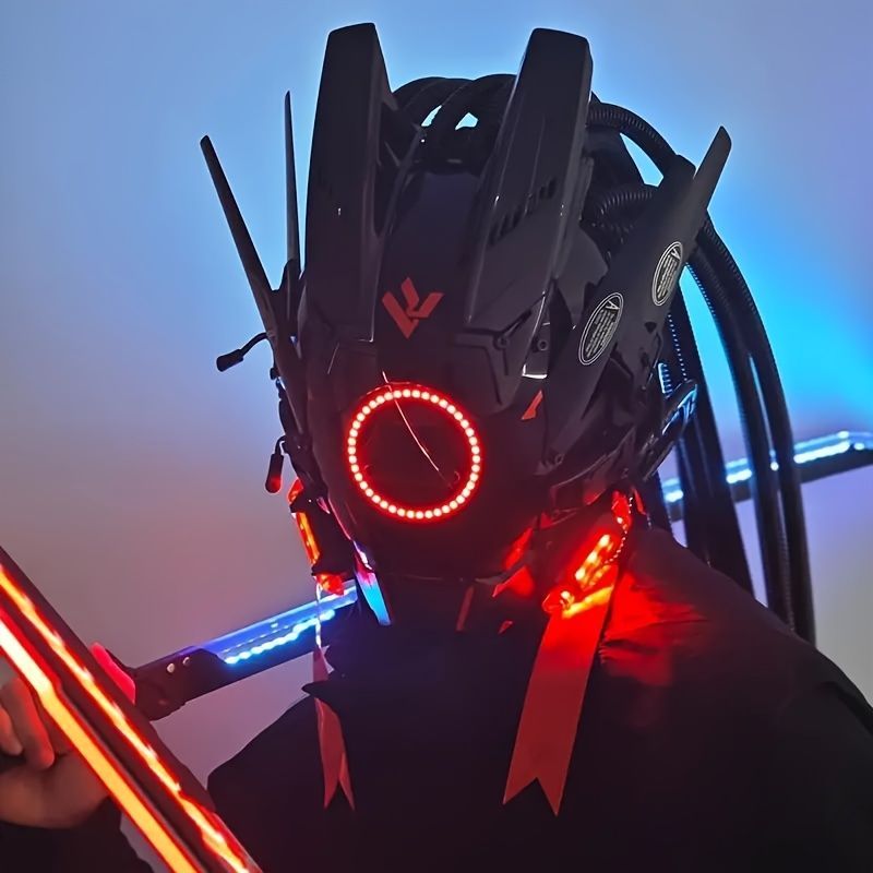 仮装 イベント ハロウィーン サイバーパンク マスク コスプレ ヘルメット LEDマスク ハロウィンコスプレマスク 黒い侍マスク 機甲ますく パーテイお面 男女兼用 文化祭 学園祭 舞踏会 ハロウィン ハロウィン 変装 プラスチック かっこいい
