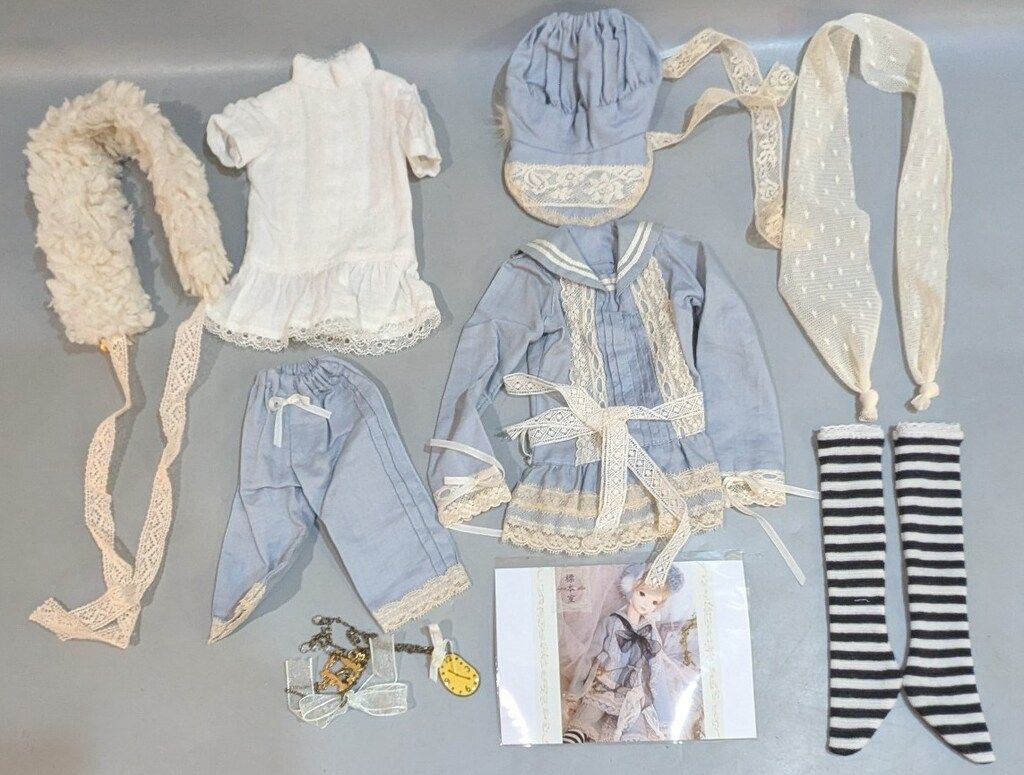 標本室 ドール衣装 セーラー襟 ドレスセット ハーフパンツ ボンネット 水色