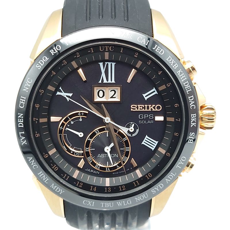 SEIKO セイコー アストロン GPSソーラー 腕時計 ゴールド ブラック文字盤 SS セラミック SBXB153 8X42-0AE0-3 多針 カレンダー 【中古 ABランク】 当店通常価格99