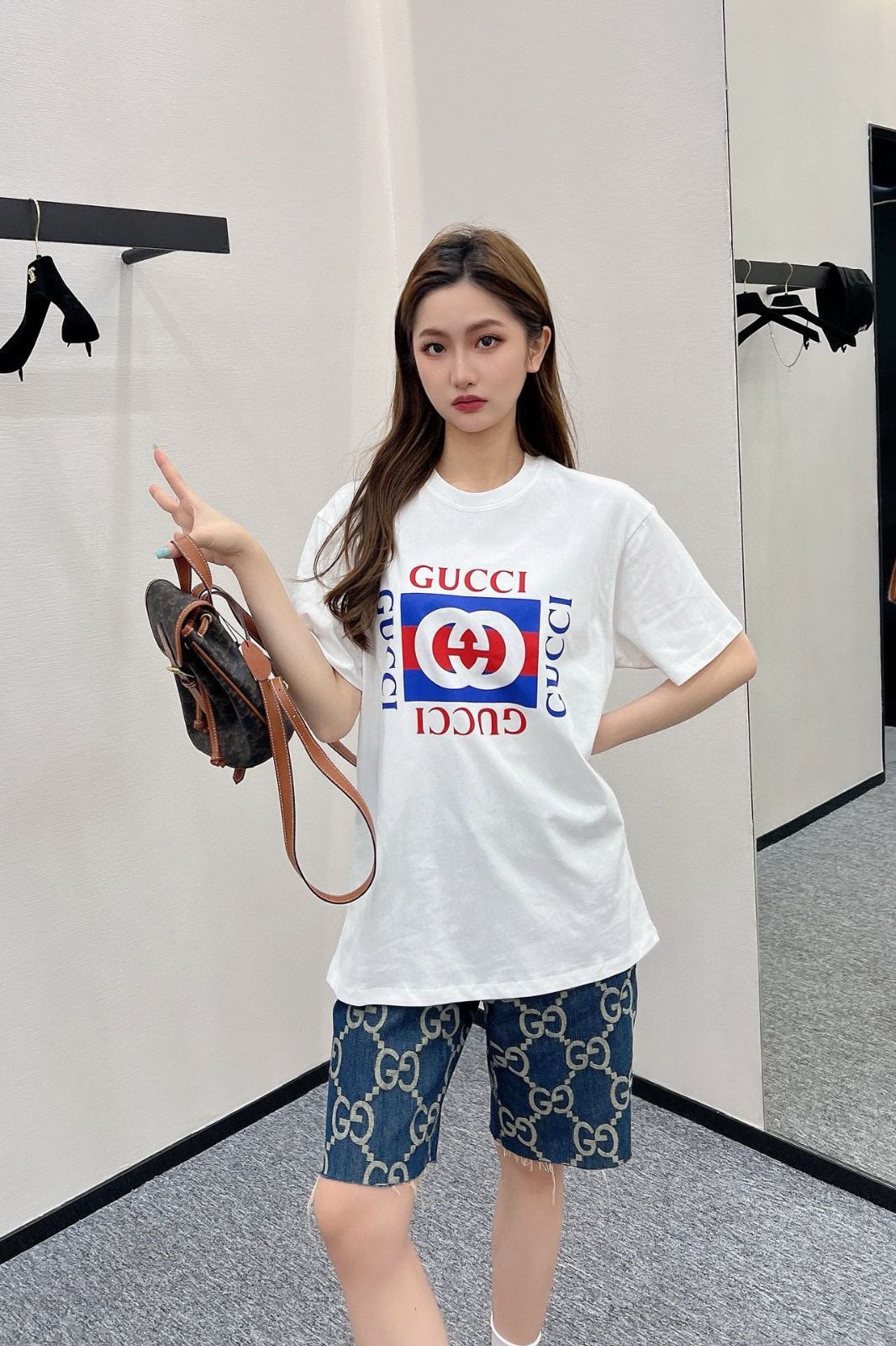 GUCCIグッチ新型ブロックアルファベットプリント半袖男女同型