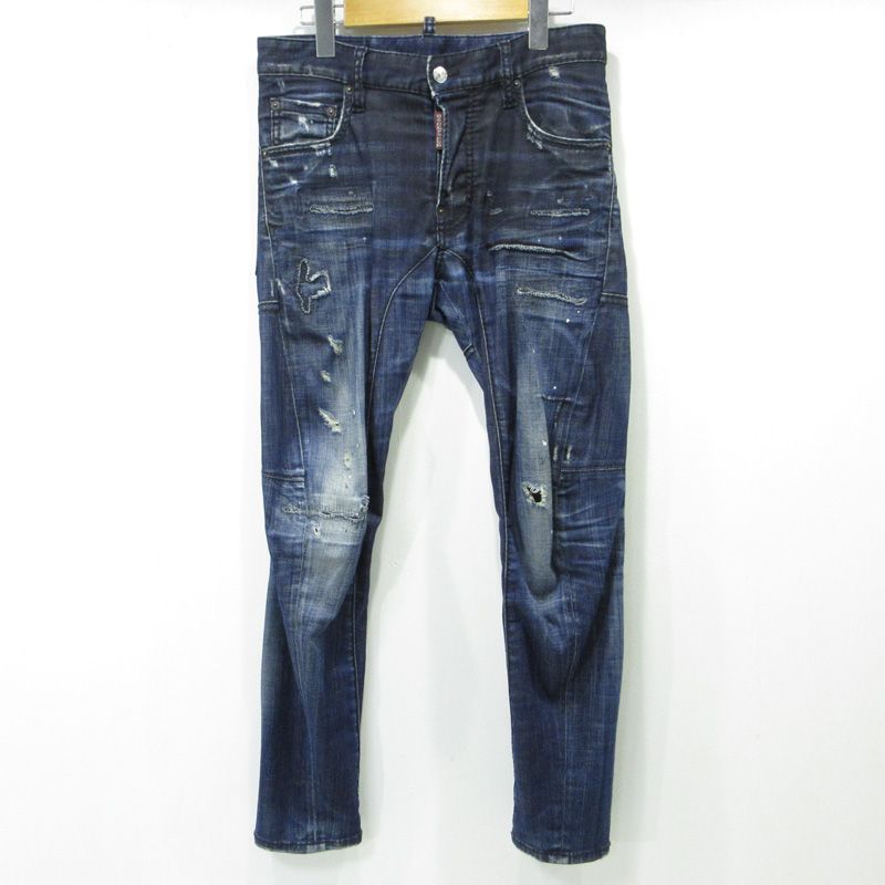 三重本店 DSQUARED2 | ディースクエアード TIDY BIKER JEAN タイディバイカージーンズ 加工ボタンフライデニムパンツ ダメージ加工 S74LB0020 ブルー ネイビー サイズ 42 108